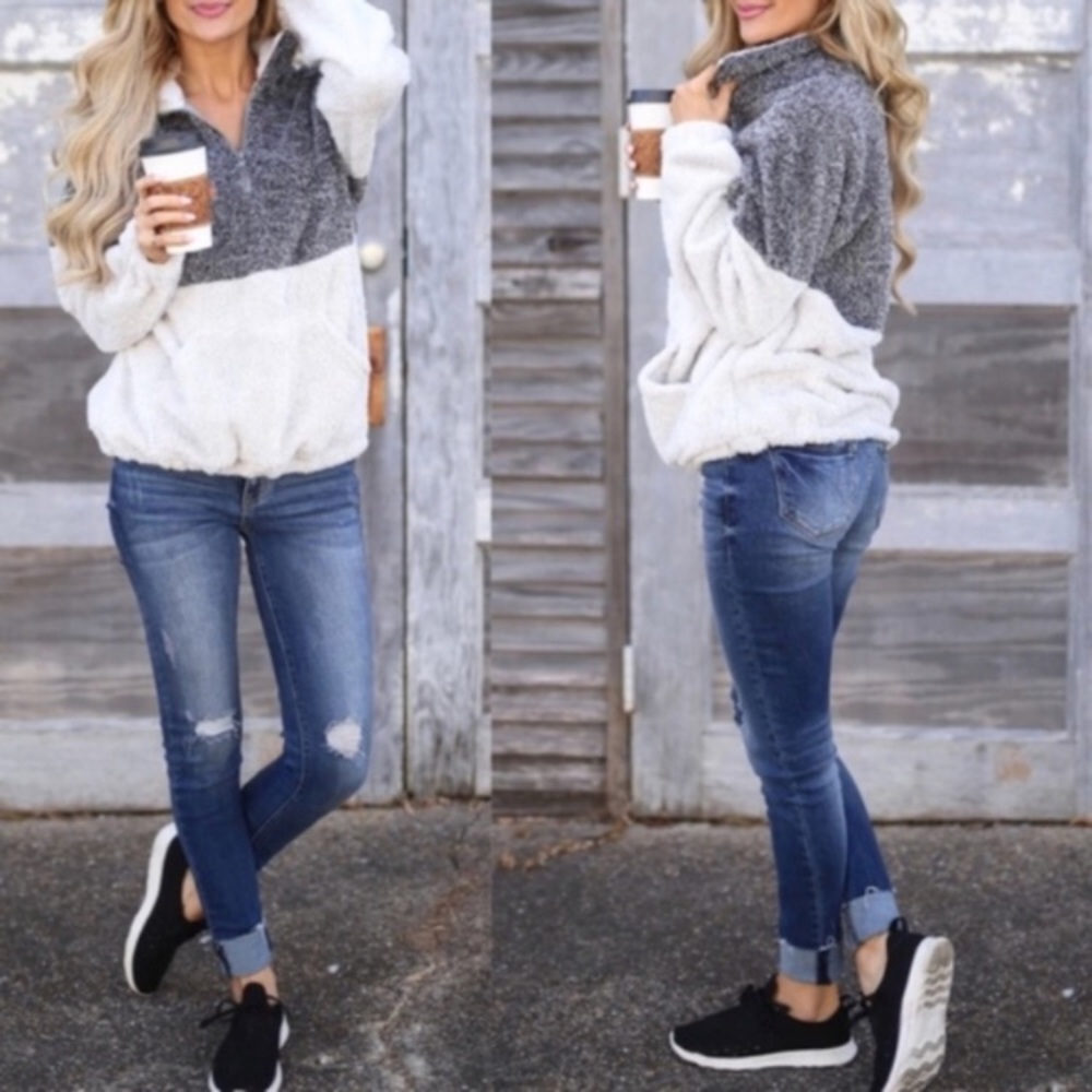 1 Left! - Gray & White Fuzzy Pullover - Picture 2 of 5